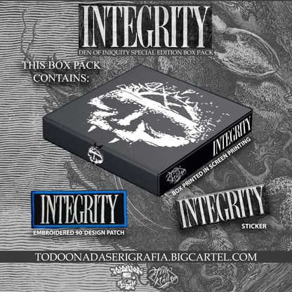 INTEGRITY den of iniquity box pack / polera color burdeo ( t shirt + parche bordado )