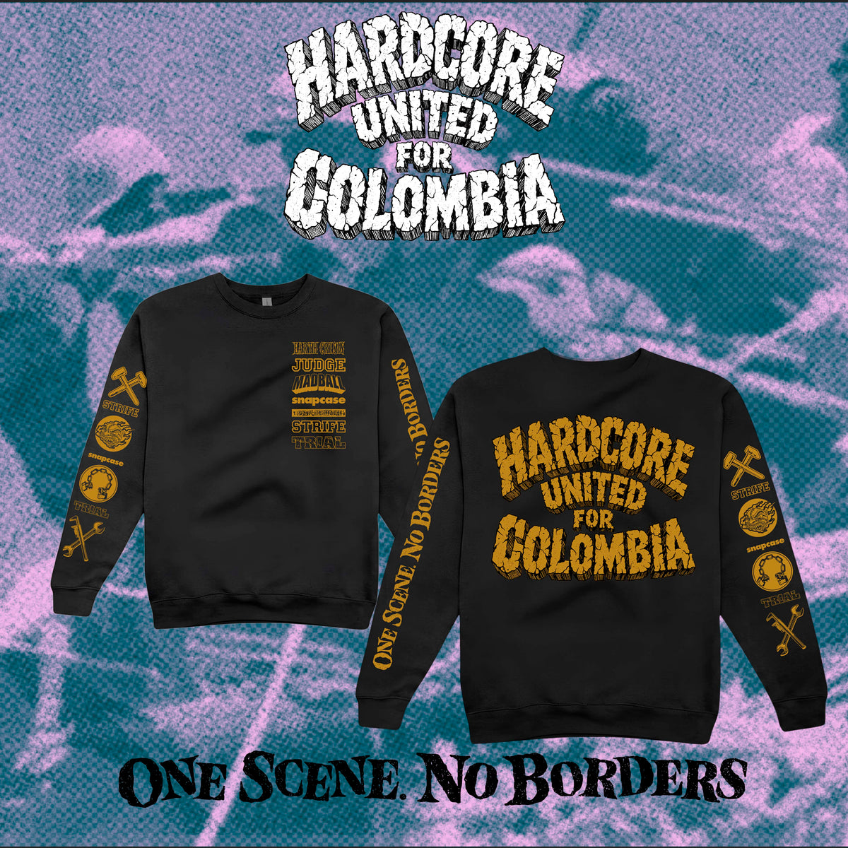 HARDCORE UNITED FOR COLOMBIA manga larga negra